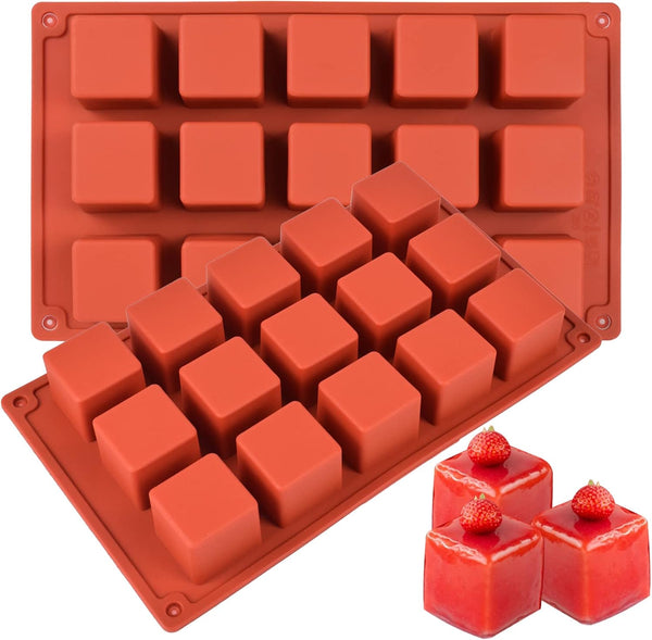 2 Pack Square Silicone Mold for Candy, Chocolate, Mousse Cake Baking, Dessert Molds for Brownies and Ice Cream