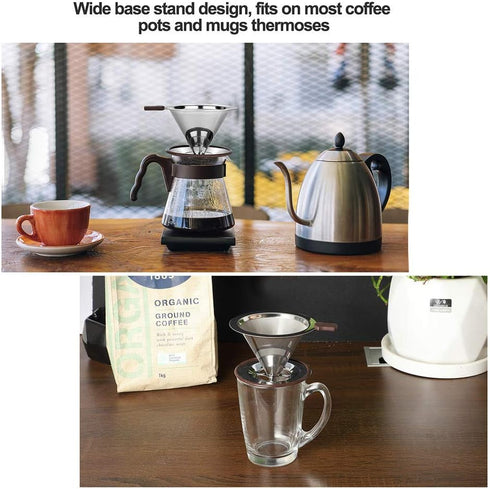 Pour Over Coffee Dripper, Reusable Paperless Filter, Professional Stainless Steel Drip Cone for 1-2 Cups