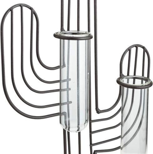 TJ Global Cactus Double Test Tube Vase Planter Holder, Plant Terrarium, Propagation Station, Metal Stand