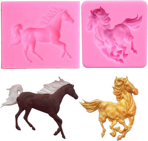 2Pcs Small Size Horse Fondant Mold - Silicone Chocolate Candy Gum Paste Cake Decorating Tool, Pink