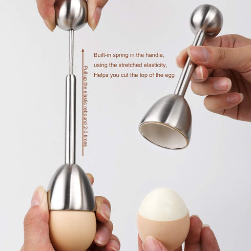 Set 1 4 4 Egg Cracker Topper for Soft Hard Boiled Eggs Shell Removal Includes Egg Cutter Ceramic Egg Cups and Spoons