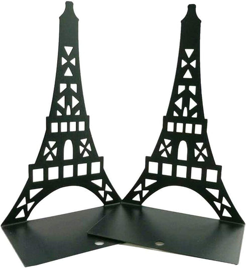 One Pair Creative Paris Eiffel Tower Book Organizer, Metal Bookends for Kids School Library Decoration (Black)
