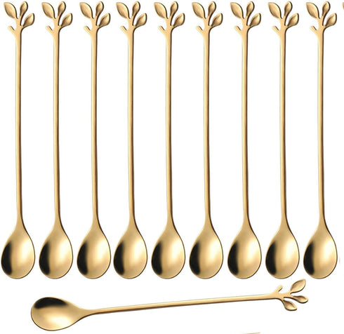 10 Pcs Gold Stainless Steel Long Handle Teaspoons, Mixing Spoons Set for Ice Cream, Cocktail