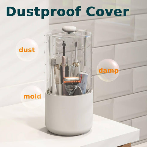 360 4 YOOLENS Toothbrush Holder with Cover Rotating Compartments Bathroom Toothpaste Electric Toothbrush Organizer