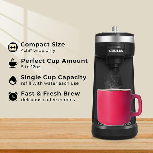 Compact CHULUX Single Serve Coffee Maker - Perfect for Small Spaces