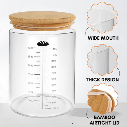 Yayacol 50oz Sourdough Starter Jar Glass with Recipes, Sourdough Starter Kit, Large Capacity Wide Mouth Glass Jar