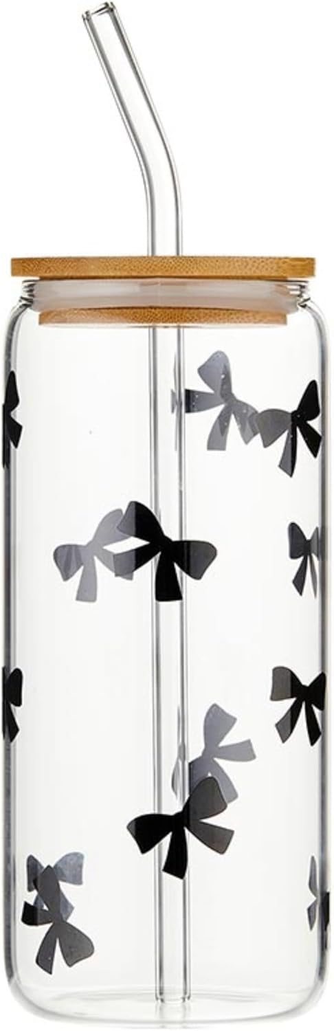 Glass Tumbler With Lid and Straw, 20-Ounce Glass Cup with Bamboo Lid