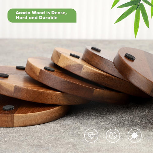 Sets Set 6 4.33in WLWNWFT Wood Cork Coasters for Drinks Absorbent with Holder, WLWNWFT Acacia Wood Coaster Rustic