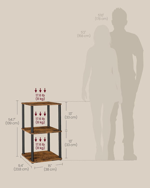 3-Tier 9.4 15 27.8 Inches, ULLS153K01 VASAGLE Superfast Toolless Assembly, Shelf for Living Room, Standing Shelf