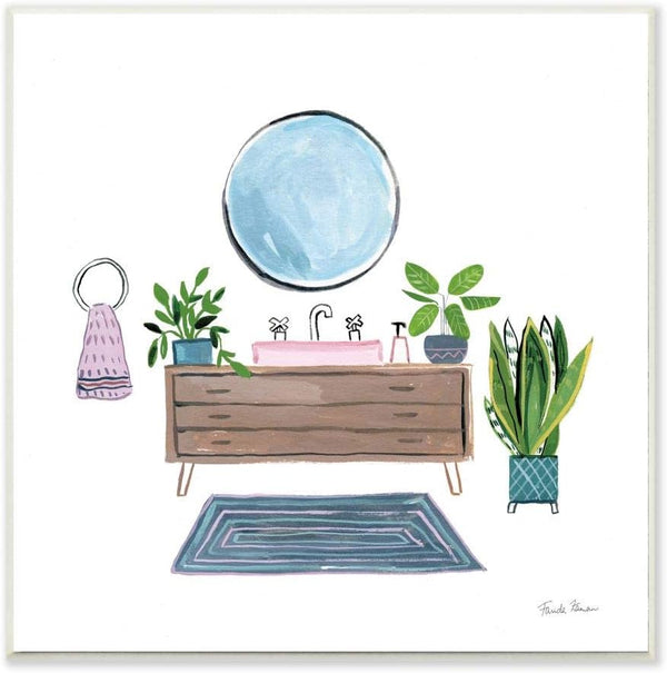 Stupell Industries Bathroom Interior Sink with Plants Wall Plaque, 12 x 12, Designed by Farida Zaman Art