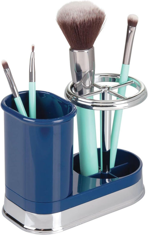 mDesign Decorative Bathroom Dental Storage Organizer for Electric Spin Toothbrush/Toothpaste - Navy Blue/Chrome