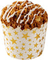 Restaurantware Panificio 4.5 Ounce Baking Cups 50 Disposable Paper Baking Cups - Greaseproof Oven-Ready White Paper Muffin Liners Microwavable Gold Star Print by Restaurantware