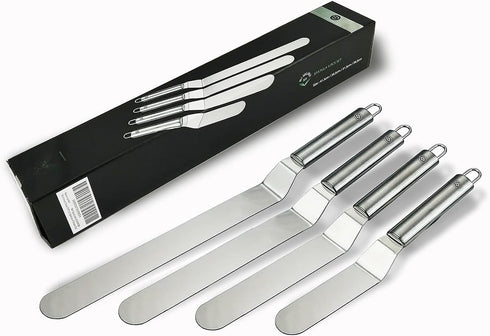 NewlineNY Professional Baker’s All Stainless Steel Spatula Set, 4 Offset Blades (6”, 8”, 10”, 12”) for Icing