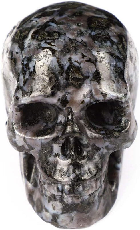 Skullis 2.0" Gabbro Crystal Skull - Hand Carved Gemstone Fine Art Sculpture, Reiki Healing Stone Statue