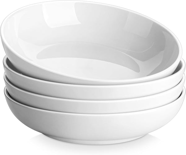 MALACASA 8.85" Large Pasta Bowls, 42 OZ White Salad and Soup Bowls Set of 4, Microwave & Dishwasher Safe