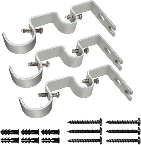 TLBTEK 3PCS Silver Curtain Rod Bracket, Heavy Duty Double Curtain Rod Hanging Brackets for Window, Bedroom, Home Drapery
