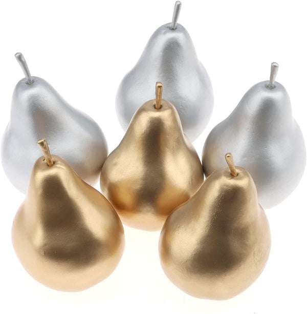 Meiwlong 6 PCS Fake Plastic Pear Silver Golden Decoration New Year Artificial Realistic