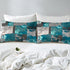 Grunge Ombre Boho Floral Bedding Set - Watercolor Artwork Comforter Cover, Queen Duvet Cover, Turquoise