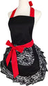 Black Lace Flirty Apron with Pocket, Retro Sexy Cooking Pinup Apron for Women