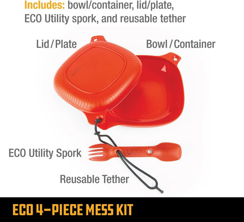 UCO 5-Piece Recycled ECO Camping Mess Kit with Bowl, Plate, and Switch Spork Utensil Set