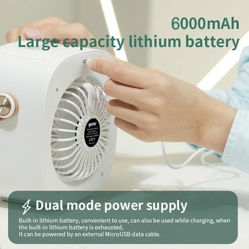 Portable Air Conditioner, 6000mAh Rechargeable Mini Air Conditioner, USB 3-Speed Silent Cooler for Desktop, Office,