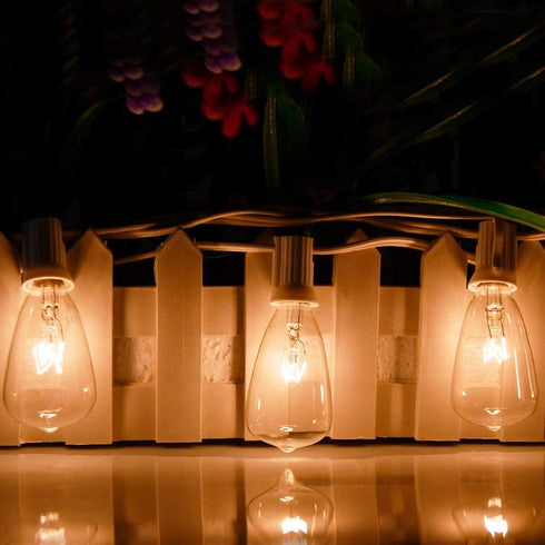 25FT ST35 27Clear Bulbs -5 Watt/120 Voltage/E12 Outdoor Patio Edison String Lights with Base -White Wire