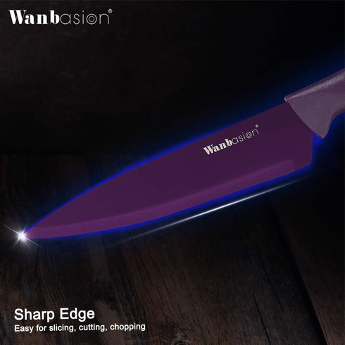 Wanbasion Professional Kitchen Knife Set, Purple, Stainless Steel, Dishwasher Safe with Covers