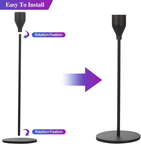 Set of 3 Black Candlestick Holders – Decorative Taper Candle Holders for Home Decor, Wedding, Dining, and Party
