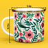 Floral Hummingbird Enamel Camping Coffee Mug, Botanical Garden Gift Cup for Women and Friends