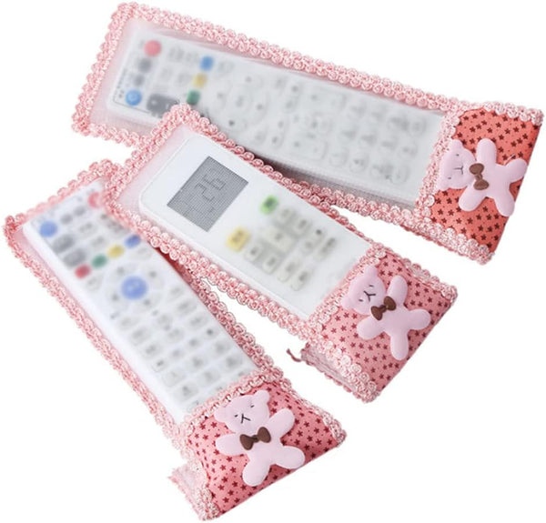 AKOAK 3 Pieces Air Conditioning Remote Control Protective Cover - Bear Lace Fabric Sheath for Home Appliances (S/M/L)