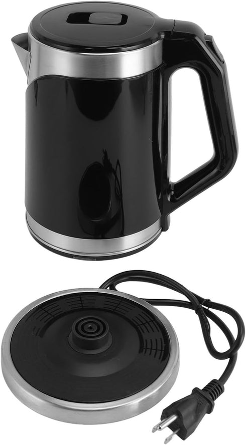 Double Wall Stainless Steel Electric Kettle, 900W Automatic Power Off, 2L Capacity for Home & Office, Black