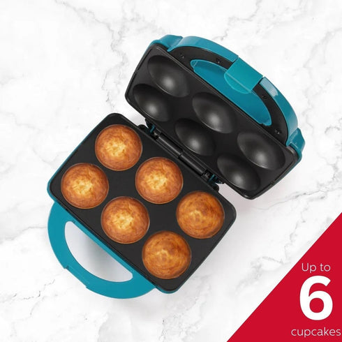 Holstein Housewares Non-Stick Cupcake Maker, Teal - Makes 6 Cupcakes, Muffins, Cinnamon Buns