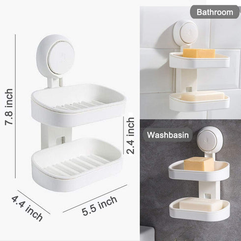 Double Layer Soap Dish Holder with Suction Cup, Wall Mounted Soap Tray for Bathroom Shower, Reusable, Removable,