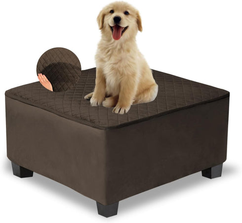 NeColorLife Waterproof Square Ottoman Cover, Thick Stretch Velvet Slipcover for Footstool, Non-Slip