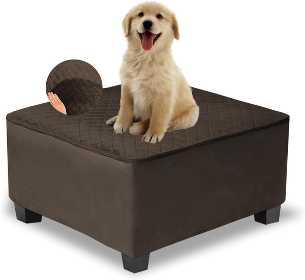 NeColorLife Waterproof Square Ottoman Cover, Thick Stretch Velvet Slipcover for Footstool, Non-Slip