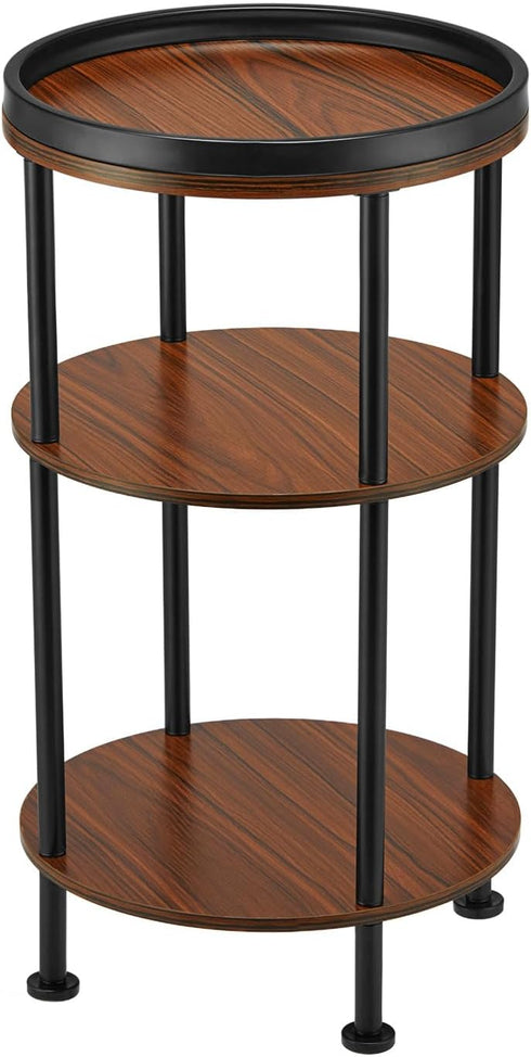 Small Round Side Table for Small Spaces - 3-Tier Modern Accent Table, Slim End Table for Living Room, Bedroom (Cherry)