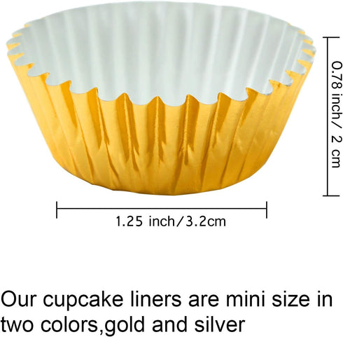 Elcoho 600 Pieces 1.25 Inch Mini Foil Metallic Cupcake Liners Muffin Paper Cases Baking Cups, Gold and Silver