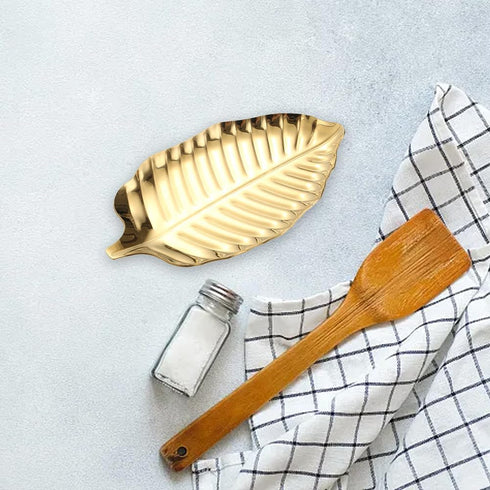 Gold Spoon Rest for Kitchen Counter, Stainless Steel Leaf Spoon Holder, Coffee Spoon Rest, Kitchen Decor, Dessert