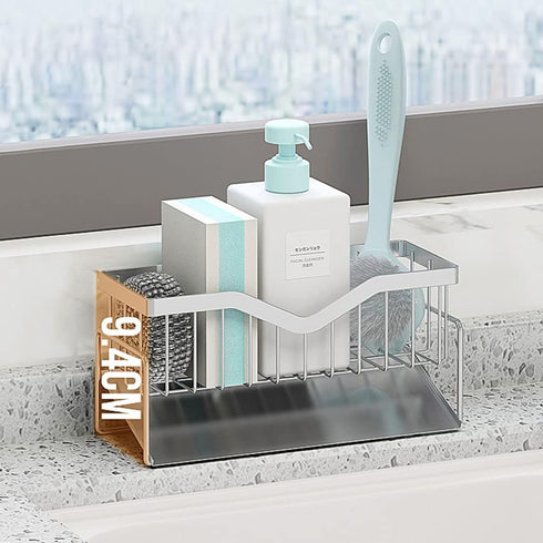MINGFANITY 304 Kitchen Sink Caddy Sponge Holder, Quick Draining, SUS Stainless Steel Sponge Organizer, Basket