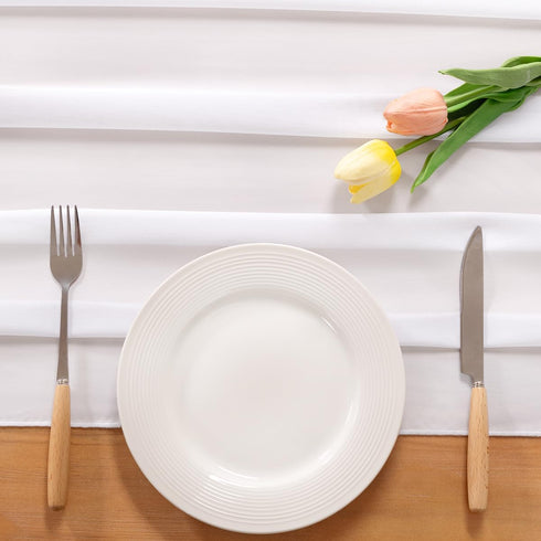 Socomi White Chiffon Table Runner - Easter Spring Boho Rustic 14ft Wedding Runner for Bridal Shower