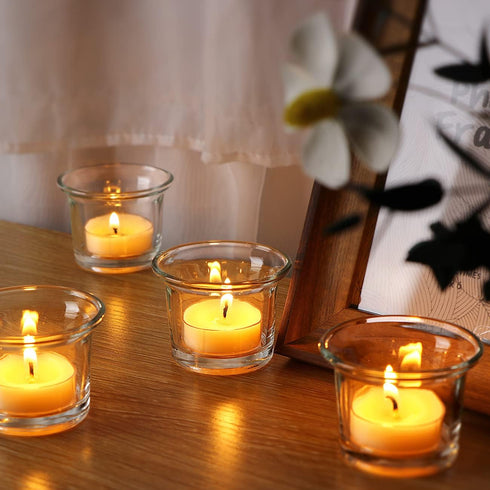 Letine Tealight Candle Holder Set of 12, Clear Glass Votive Candle Holders for Christmas Decorations, Wedding, Home