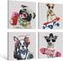 12'' 12'' 4 SEVEN WALL ARTS Colorful Gallery Pet Canvas Painting Puppy Artwork Abstract Hip-hop Dog Cartoon Picture