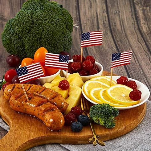CYPS 100 Pcs USA American Flag Toothpick Flags, Small Mini Stick Cupcake Toppers, 4th of July, Veterans Day Party