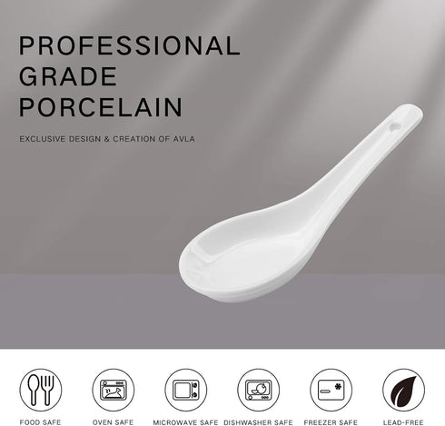 Yopay 24 Pack 5 Inch White Ceramic Soup Spoons, Asian Ramen Spoons for Appetizer, Wonton, Dumpling