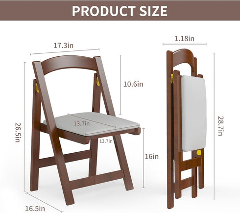 VTV Commercial Wooden Folding Chairs with Padded Cushion,Foldable Portable Chair Bamboo Folding for Indoor and Outdoor