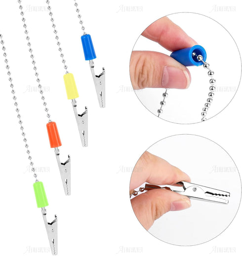 AUEAR 6 Pack Napkin Clips, Metal Dental Bib Chain Holder, Flexible Lanyard for Adults (4 Colors)