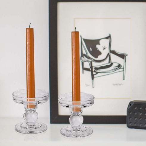 Yeeco Glass Candle Holder, 3.5" Tall Pillar Candle Holders Set of 2 for Wedding Dining