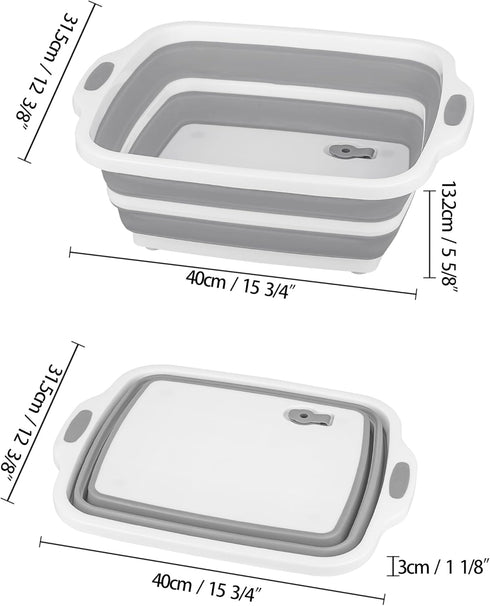 Space Saving Cutting Board, Collapsible Dish Tub with Draining Hole, Folding Chopping Board with Colander, 3 in 1 Multifunction Camping Sink for Washing Dish, Bowl, Vegetables and Fruit by Tiawudi