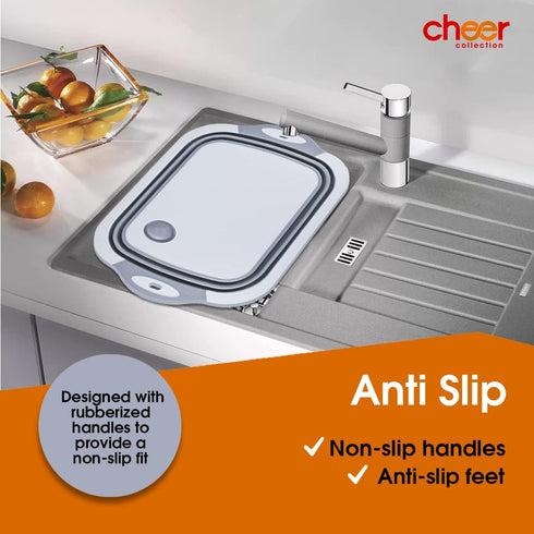 Cheer Collection Collapsible Cutting Board - Silicone Foldable Non-Slip Chopping Board with Drainage Hole
