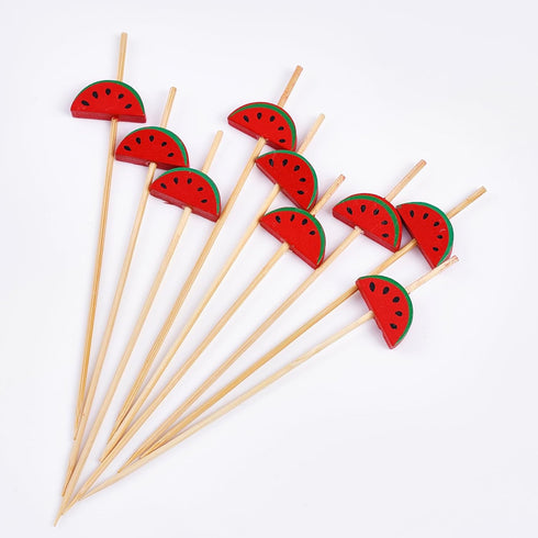 PuTwo Cocktail Picks, Handmade Bamboo Toothpicks, 100pcs 4.7” in Watermelon Decor
